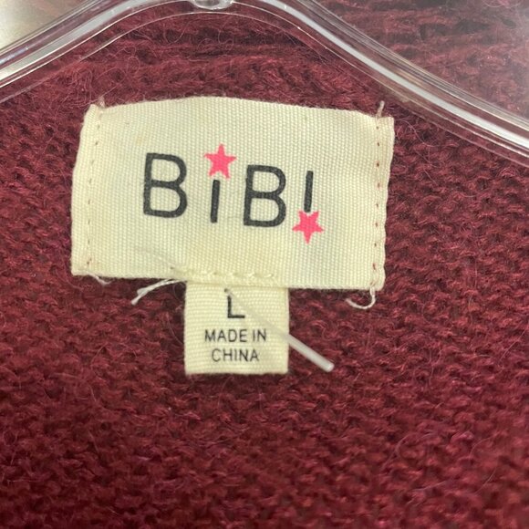 BiBi Women's Ruffle Button Up Cardigan Long Sleeve Maroon Large Lightweight - Picture 8 of 9